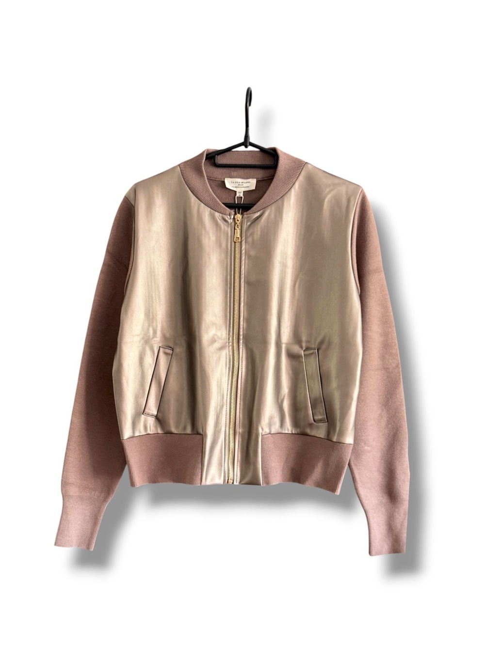 Vila Milano Leather-Front Bomber Jacket Bronze